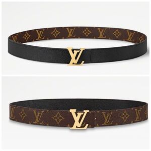 Authentic Louis Vuitton Initiales Monogram and Black 30mm Reversible Belt 80/32
